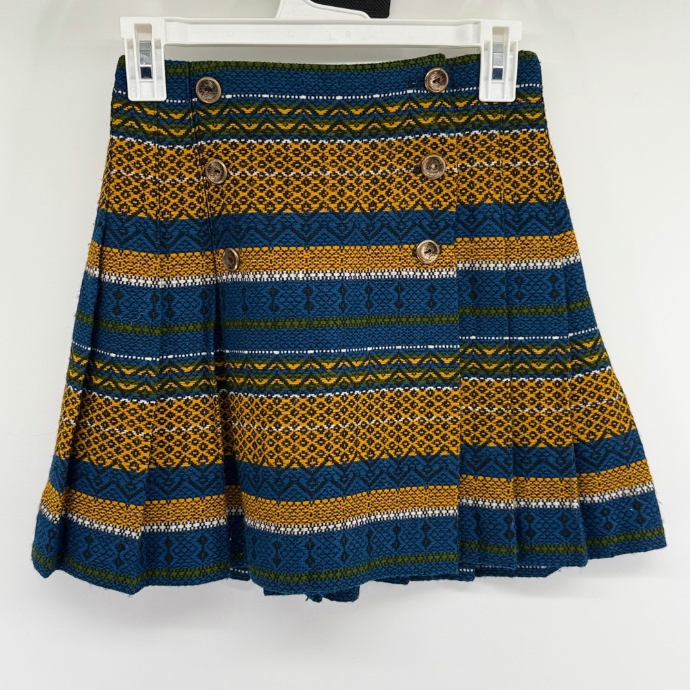 Vtg Handmade Kid Folk Skirt Pleated Boho Prairie Scandinavian Woven Tapestry 70s